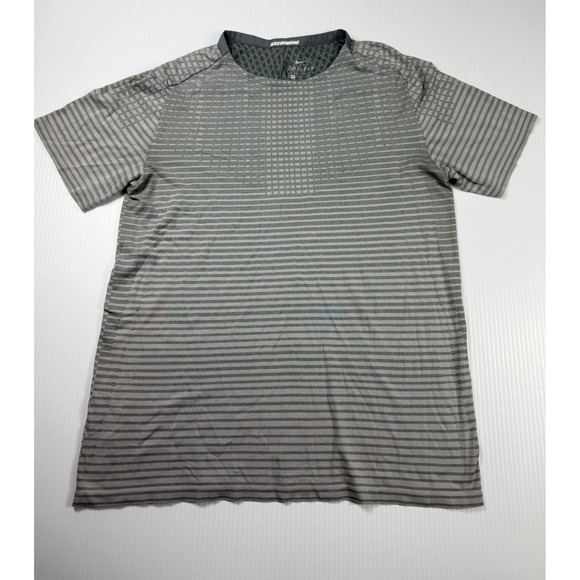 Nike‎ Running Dri-FIT T-Shirt Striped Athletic Top Gray Mens Medium - Picture 1 of 5